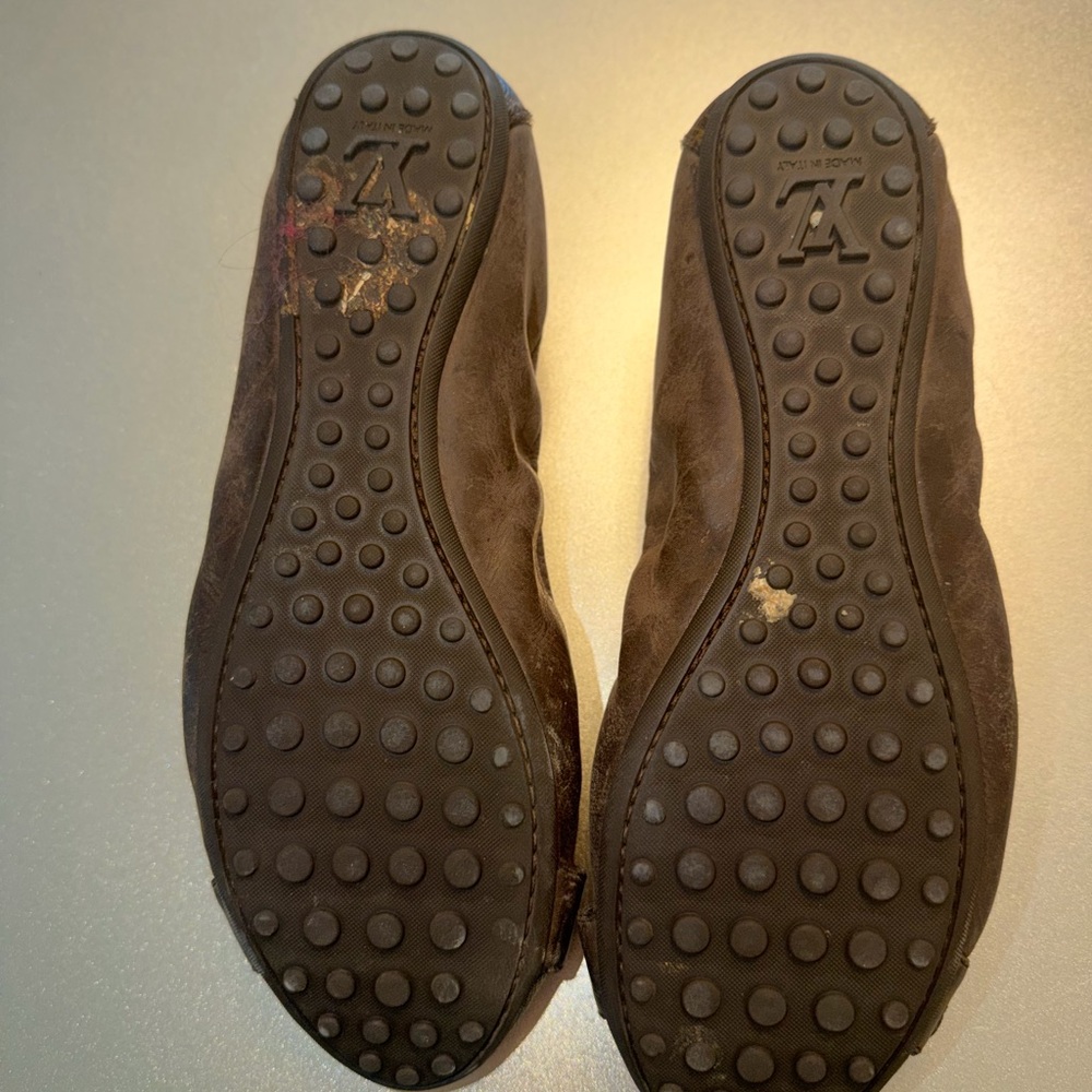Louis Vuitton Brown Monogram Cap-Toe Ballet Flats with Gold Padlock - Picture 3 of 5
